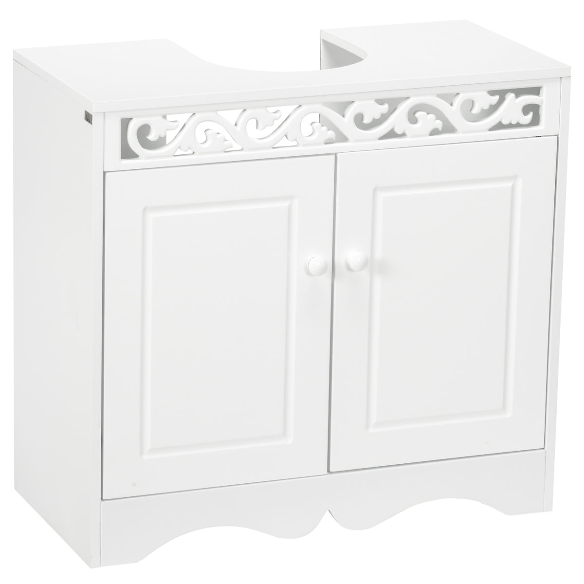 Armário de Banheiro tipo Base para Lavatório com 2 Portas e Prateleiras Design Moderno de Madeira Branco 60x30x56cm — foto 1