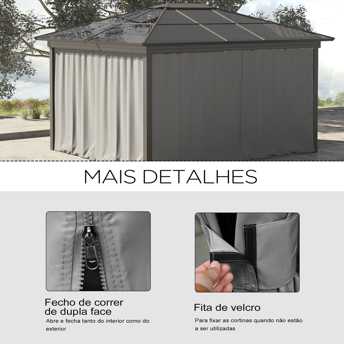4 Paredes Laterais para Tenda 302x205 cm Laterais para Tenda Universal com Ganchos e Argola em C para Tenda de Jardim Terraço Cinza Claro — foto 5