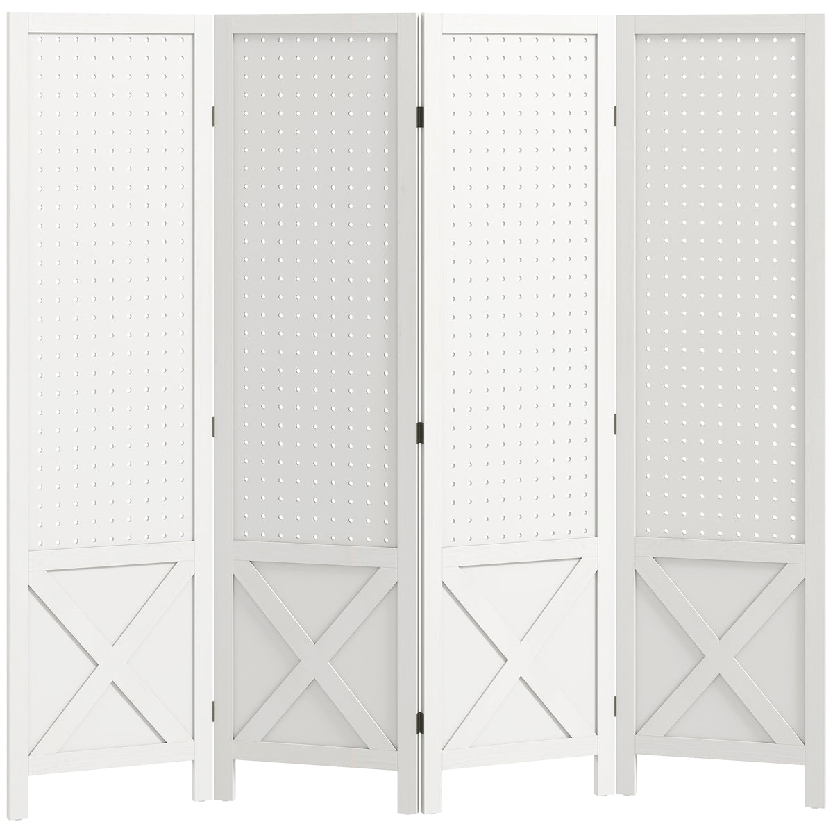 Biombo Interior em Madeira 4 Painéis Separador de Ambientes Dobrável Painel Perfurado 152x1,7x144,5 cm Branco — foto 1