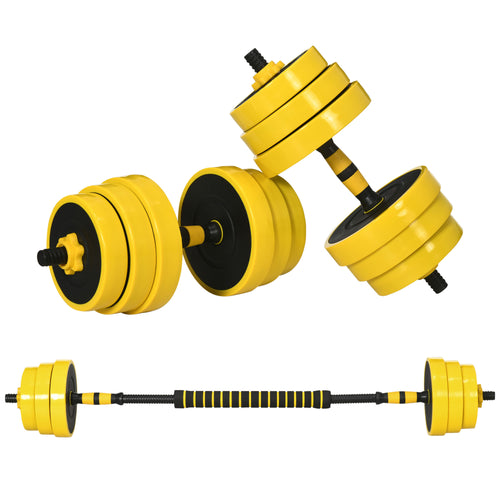 25 kg Haltere & Barra, Conjunto ergonômico ajustável 3-em-1, 12 × discos, 2 × eixos curtos, 1 × eixo longo, Amarelo+Preto — foto 1