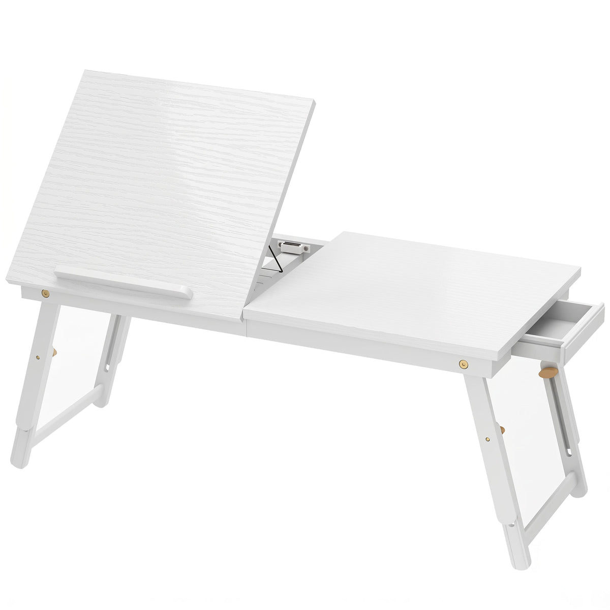 Mesa de Computador Dobrável e Ajustável Tampo para Computador Portátil em Bambu Tampo Inclinável 83,5x33x34 cm Branco — foto 1