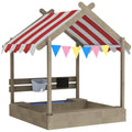 Caixa de areia com proteção solar, design de casa de brincar, com conjunto de brinquedos, madeira maciça tratada, 124 x 116 x 146 cm, cinza — foto 1