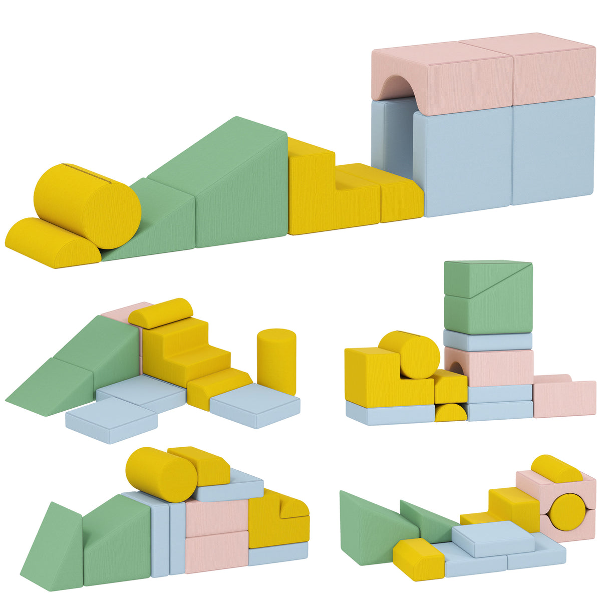 Conjunto de Blocos Macios para Crianças, Conjunto de 12 Blocos de Tecido, Espuma, Revestimento em Cotelê, Lavável, Tons Pastel — foto 1