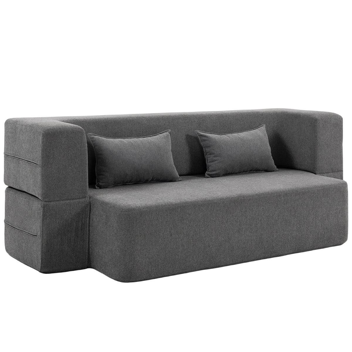 Sofá conversível 2 lugares, sofá-cama em chenille, assento e apoios de braço largos 2 almofadas, totalmente comprimido, cinza — foto 1