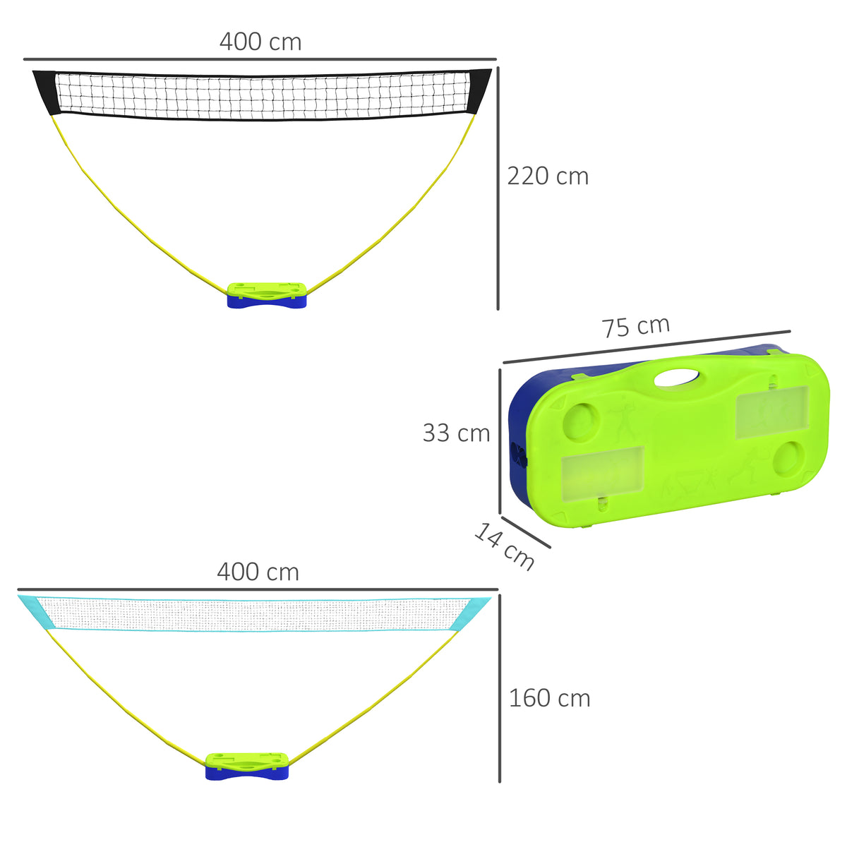 Conjunto de rede de badminton Conjunto de rede de voleibol, Conjunto de 3 peças, 400 cm x 22,4 cm x 155 cm, Preto + Azul + Verde — foto 2