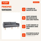 Sofá-cama, sofá de tecido 2 lugares, sofá com função cama, poliéster com aparência de linho, madeira de borracha, 173 x 75 x 73 cm, Cinza — infografia 2