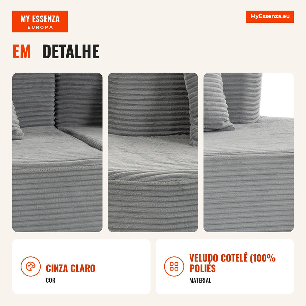 Sofá 3 Lugares Modular Assento Amplo e Profundo com Molas Ensacadas em Veludo Cotelê Cinza Claro — infografia 2