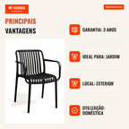 Cadeira Donwa com braços — Preto — Infografia — vantagens