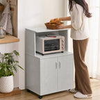 Armário Auxiliar para Microondas Armário de Cozinha Baixo com Armário de 2 Portas e Prateleira Ajustável com Rodas Carga 70 kg 60,4x40,3x97 cm Branco — Em utilização | In use