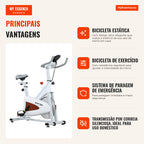 Bicicleta Estática Silenciosa com Assento e Resistência Ajustáveis Monitor LCD Branco — infografia 2