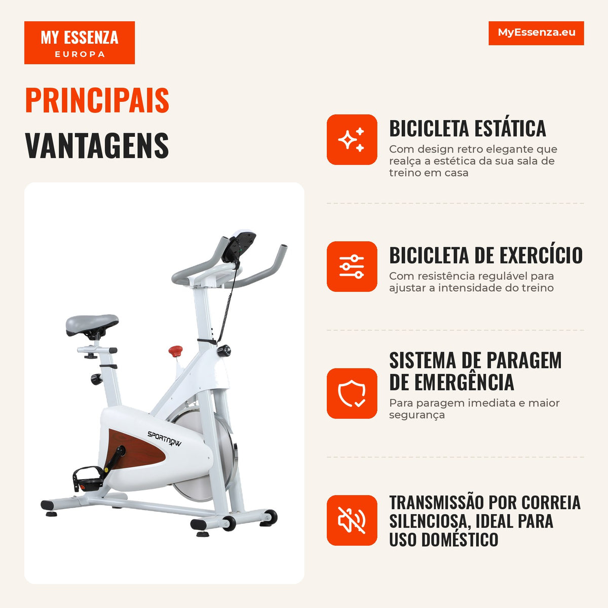 Bicicleta Estática Silenciosa com Assento e Resistência Ajustáveis Monitor LCD Branco — infografia 2