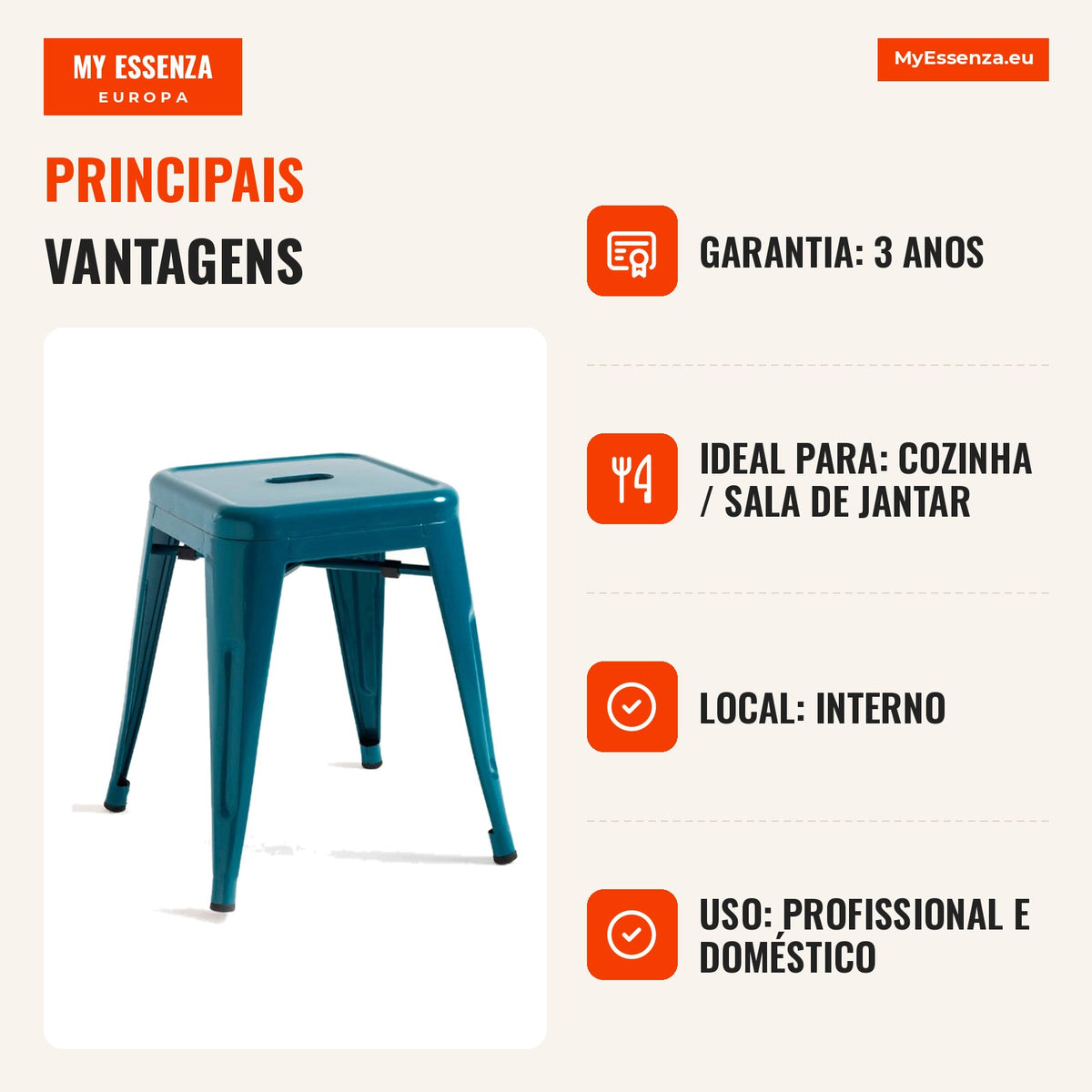 Banco Meyer Pequeno 45 cm — Verde-azulado — Infografia — vantagens