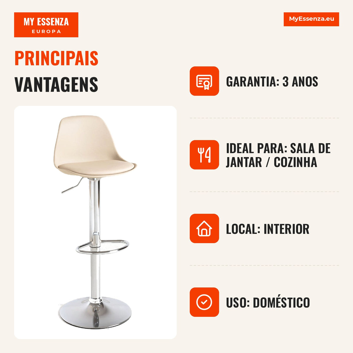 Pack 4 Bancos Tem — Beige — Infografia — vantagens