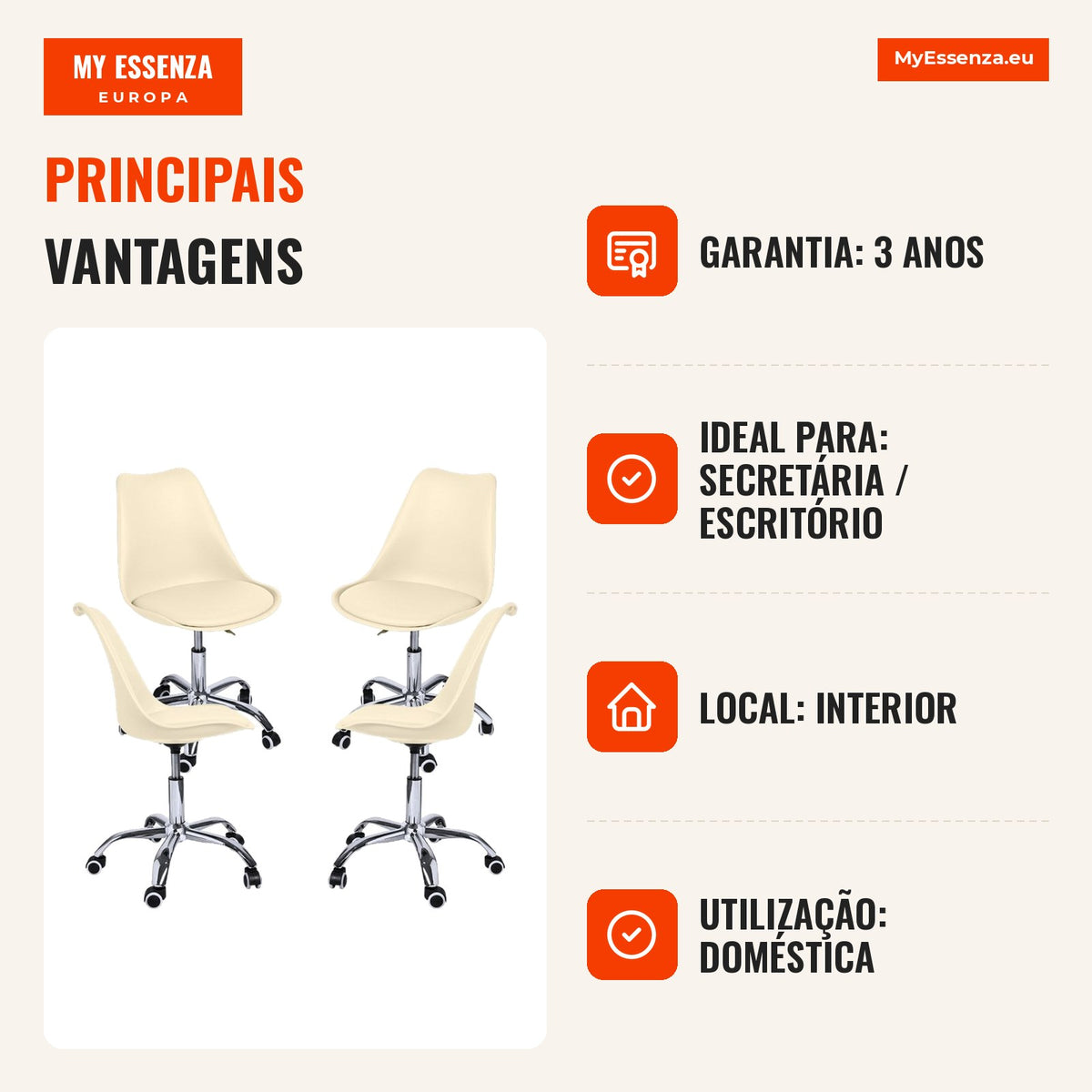 Pack 4 Cadeiras Nova — Beige — Infografia — vantagens