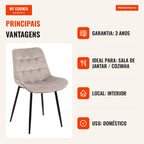 Cadeira Yarte Veludo — Cinza claro — Infografia — vantagens