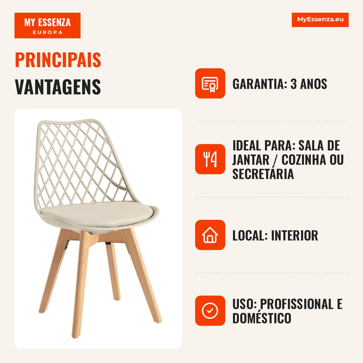 Pack 4 Cadeiras Mani — Greige — Infografia — vantagens