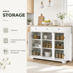Aparador de Cozinha com 3 Gavetas 3 Portas e Prateleiras Ajustáveis Móvel Auxiliar de Armazenamento para Cozinha Sala de Estar Estilo Moderno Anti-Rolamento 101x40x85cm Branco — Características | Features