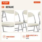 Conjunto de 4 cadeiras dobráveis acolchoadas, Cadeiras dobráveis com revestimento em veludo cotelê, Encosto, Estrutura metálica, creme branco — infografia 2
