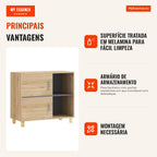 Móvel de Banheiro Móvel de Armazenamento com Compartimentos Abertos e Armário 80x35x70 cm Madeira Natural — infografia 2