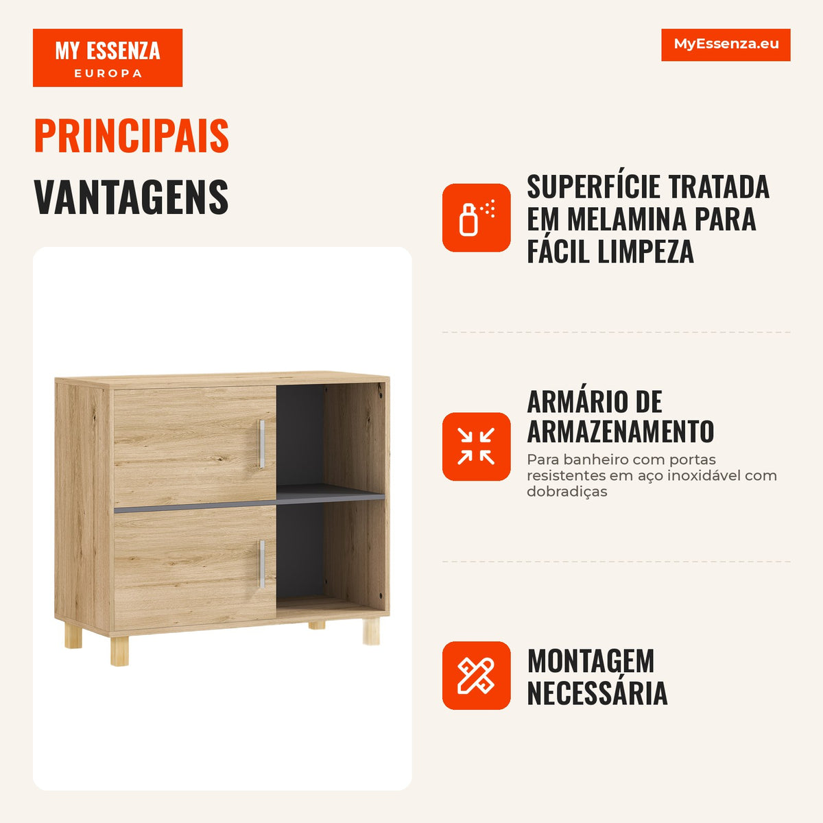 Móvel de Banheiro Móvel de Armazenamento com Compartimentos Abertos e Armário 80x35x70 cm Madeira Natural — infografia 2