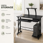 Mesa de Computador com 1 Gaveta Bandeja para Teclado e Suporte para CPU para Escritório Estúdio 90x50x95 cm Preto — Características | Features