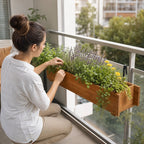 Floreira de Madeira de Chão ou Parede Floreira Retangular com 2 Orifícios de Drenagem e 2 Ganchos para Cultivos de Plantas Flores em Jardim Varanda 91x18x16,5cm Madeira — Em utilização | In use