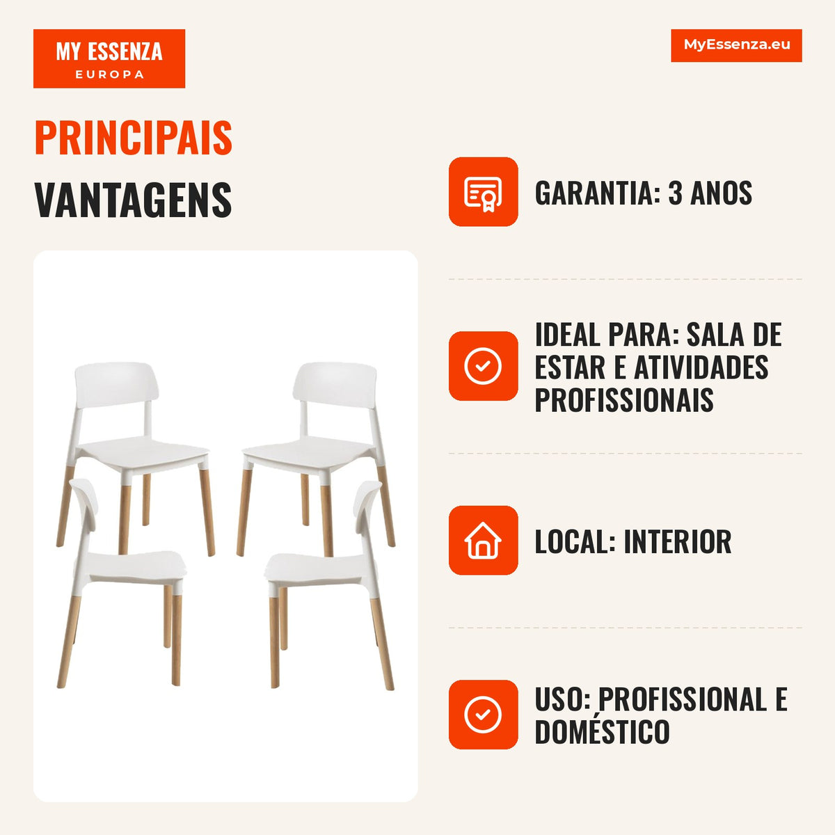 Pack 4 Cadeiras Tinpi — Branco — Infografia — vantagens