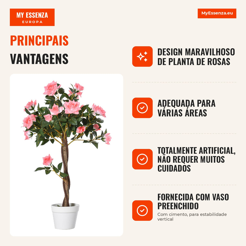Árvore artificial Planta Artificial em Vaso de Cimento Design Maravilhoso de Planta de Rosas 18x18x90 cm Rosa — infografia 2