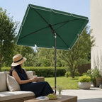 Chapéu de Sol Retangular de Jardim 198x130x240cm Chapéu de Sol de Alumínio com Função de Inclinação para Terraço Pátio Exterior Verde — Em utilização | In use
