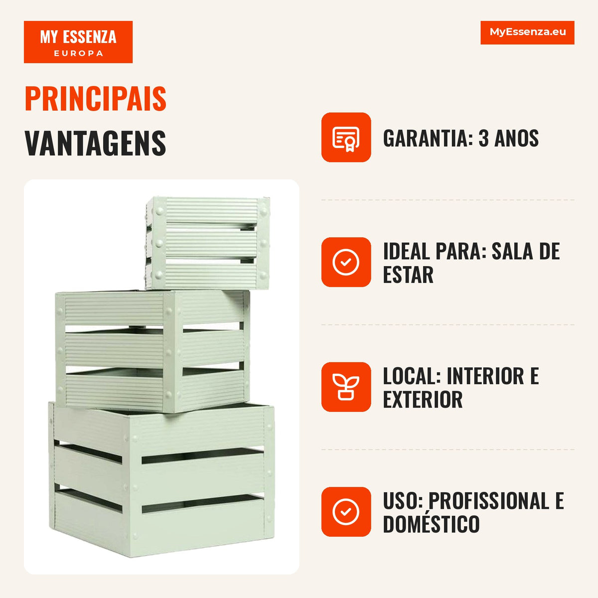 Conjunto de 3 Caixas Metálicas Meyer — Celadon — Infografia — vantagens