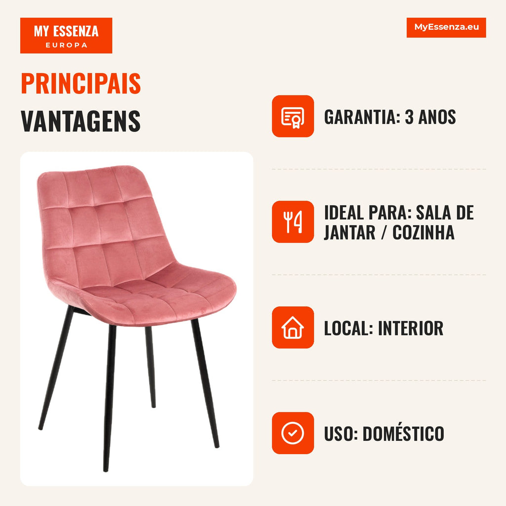 Cadeira Yarte Veludo — Rosa — Infografia — vantagens