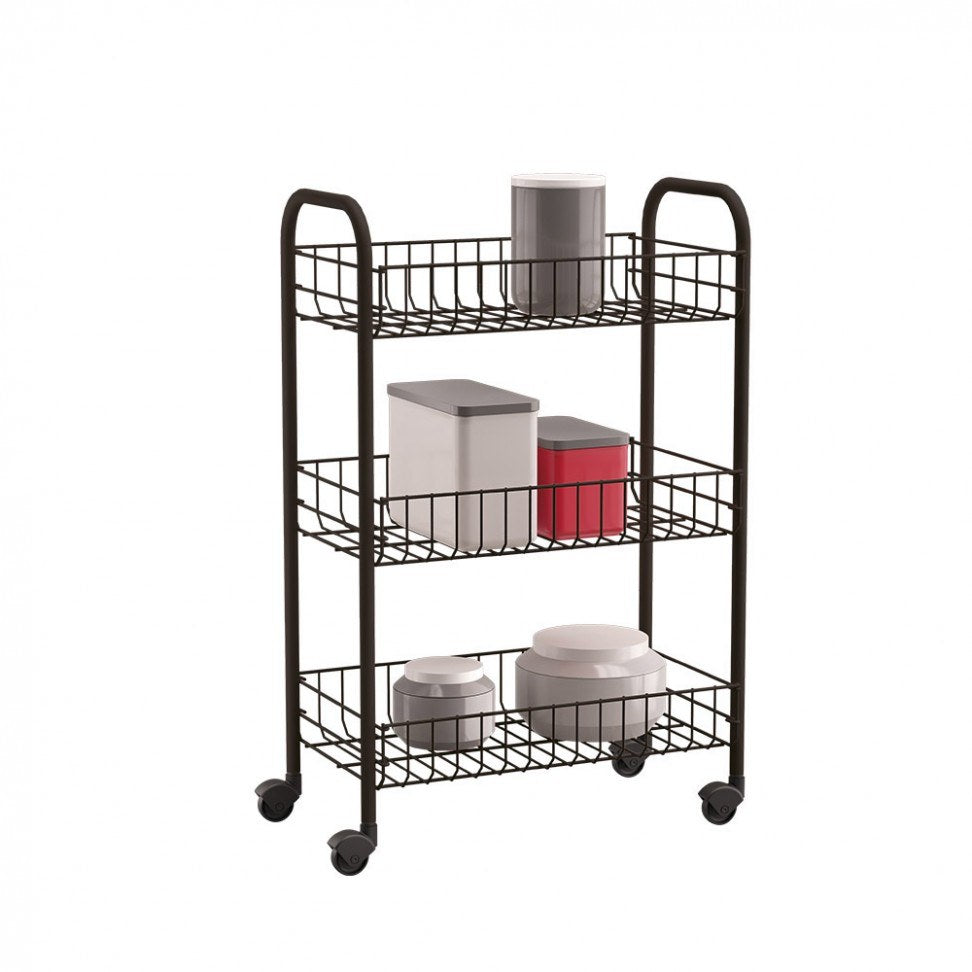 Carrinho Multiusos 3 Prateleiras Siena Preto Metaltex 63x41x23cm — foto 2