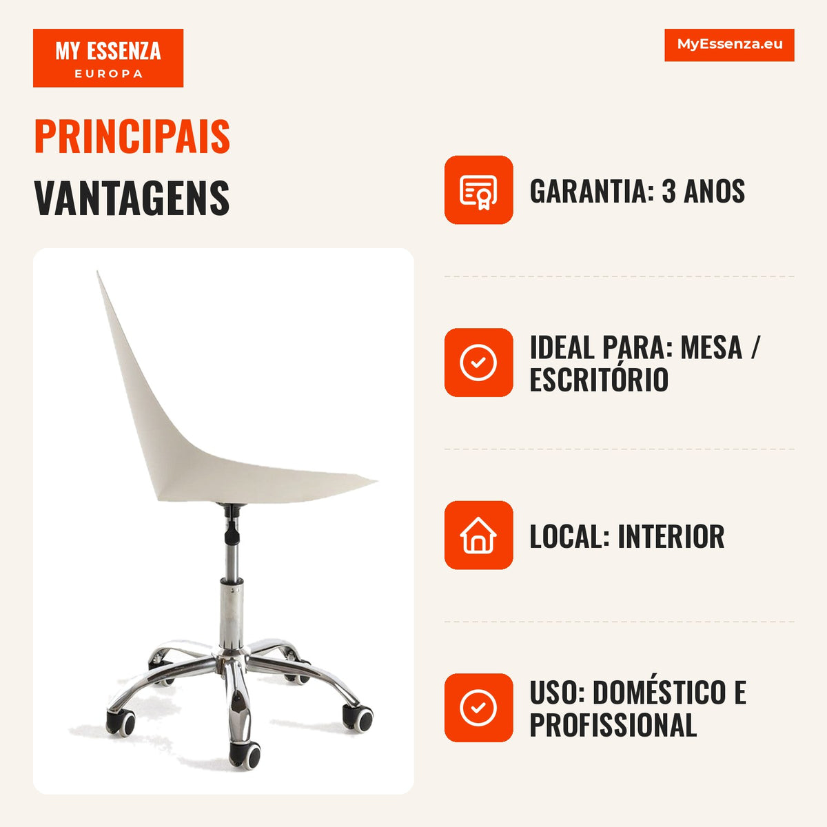 Pack 4 Cadeiras Klober Office — Branco — Infografia — vantagens