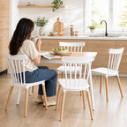 Conjunto de 4 Cadeiras Estilo Nórdico Cadeiras de Cozinha com Encosto Alto Assento de Polipropileno e Pés de Madeira de Faia Carga Máx. 120kg 48x52,5x83cm Branco e Madeira — Em utilização | In use