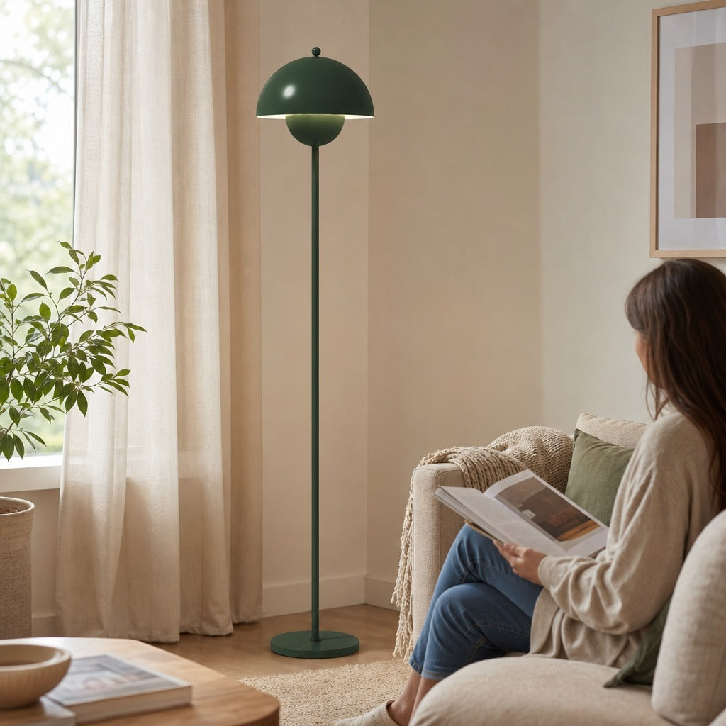 Candeeiro de Pé Moderno 155 cm Candeeiro de Pé para Sala com Ecrã em Forma de Taça Refletora de Luz Interruptor de Pé Suporte E27 sem Lâmpada para Quarto Escritório Sala de Estar — Em utilização | In use