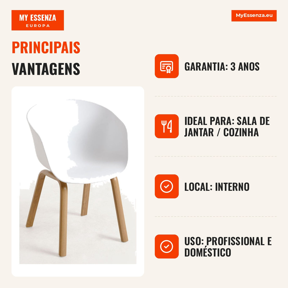 Cadeira Hana — Branco — Infografia — vantagens