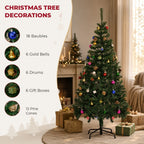 Árvore de Natal Artificial 150cm Ignífugo com 420 Ramos 48 Decorações Folhas de PVC e Suporte Metálico Decoração de Natal para Interior Verde — Características | Features