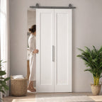Porta de Correr com Acessórios Porta de Correr Dobrável com Acabamento Elegante Puxador Montagem Fácil para Casa de Banho Sala de Estar Cozinha 90x210 cm Branco — Em utilização | In use