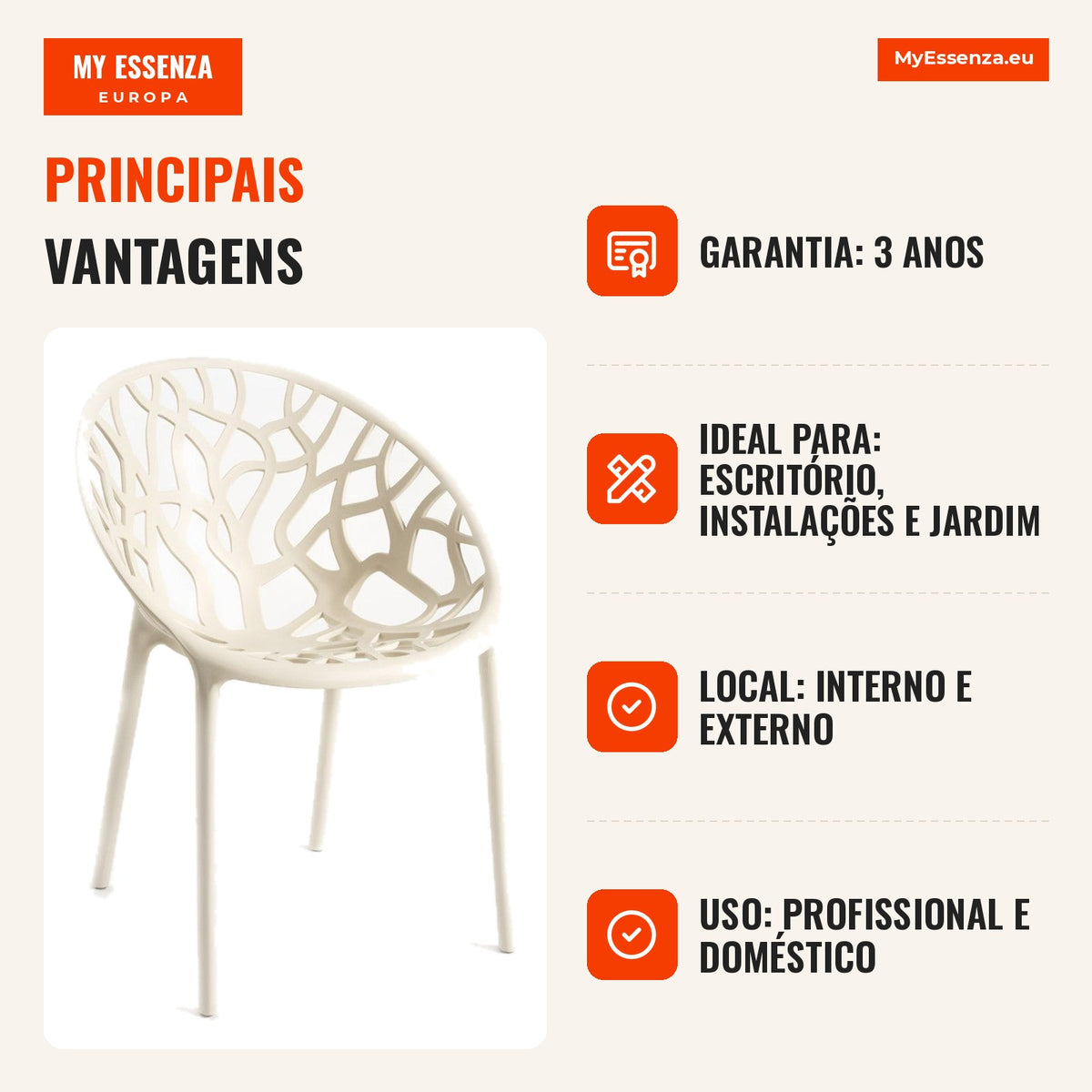 Cadeira Origen — Beige — Infografia — vantagens
