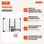 Tabela de Basquetebol de Parede com Aro, Rede e Estrutura em Aço para Exterior, 113x61x73 cm, Branco e Preto — infografia 2