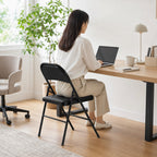 Conjunto de 2 Cadeiras Dobráveis Cadeiras Dobráveis com Encosto e Estrutura de Aço para Sala de Estar Escritório Estúdio 45x46x78 cm Preto — Em utilização | In use