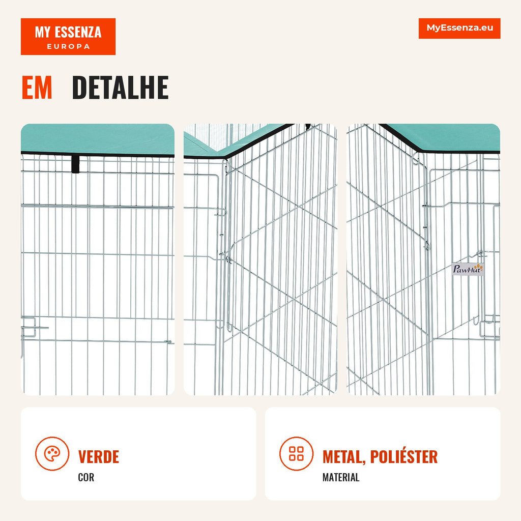 Parque para Cães Cercado para Cães 6 Painéis com Teto Modular e Dobrável Cercado Portátil 120x120x76 cm com Porta Prata Verde — infografia 2