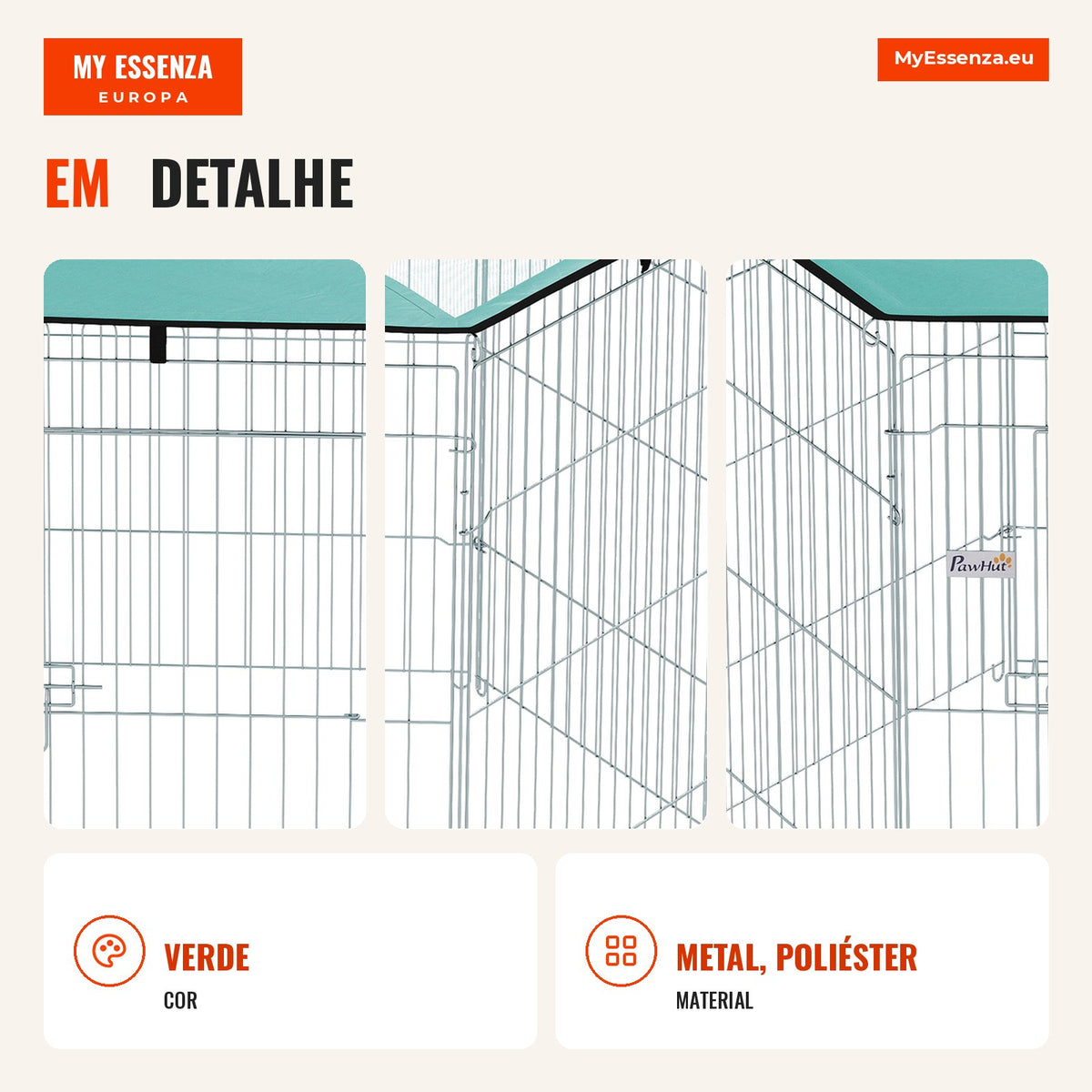 Parque para Cães Cercado para Cães 6 Painéis com Teto Modular e Dobrável Cercado Portátil 120x120x76 cm com Porta Prata Verde — infografia 2
