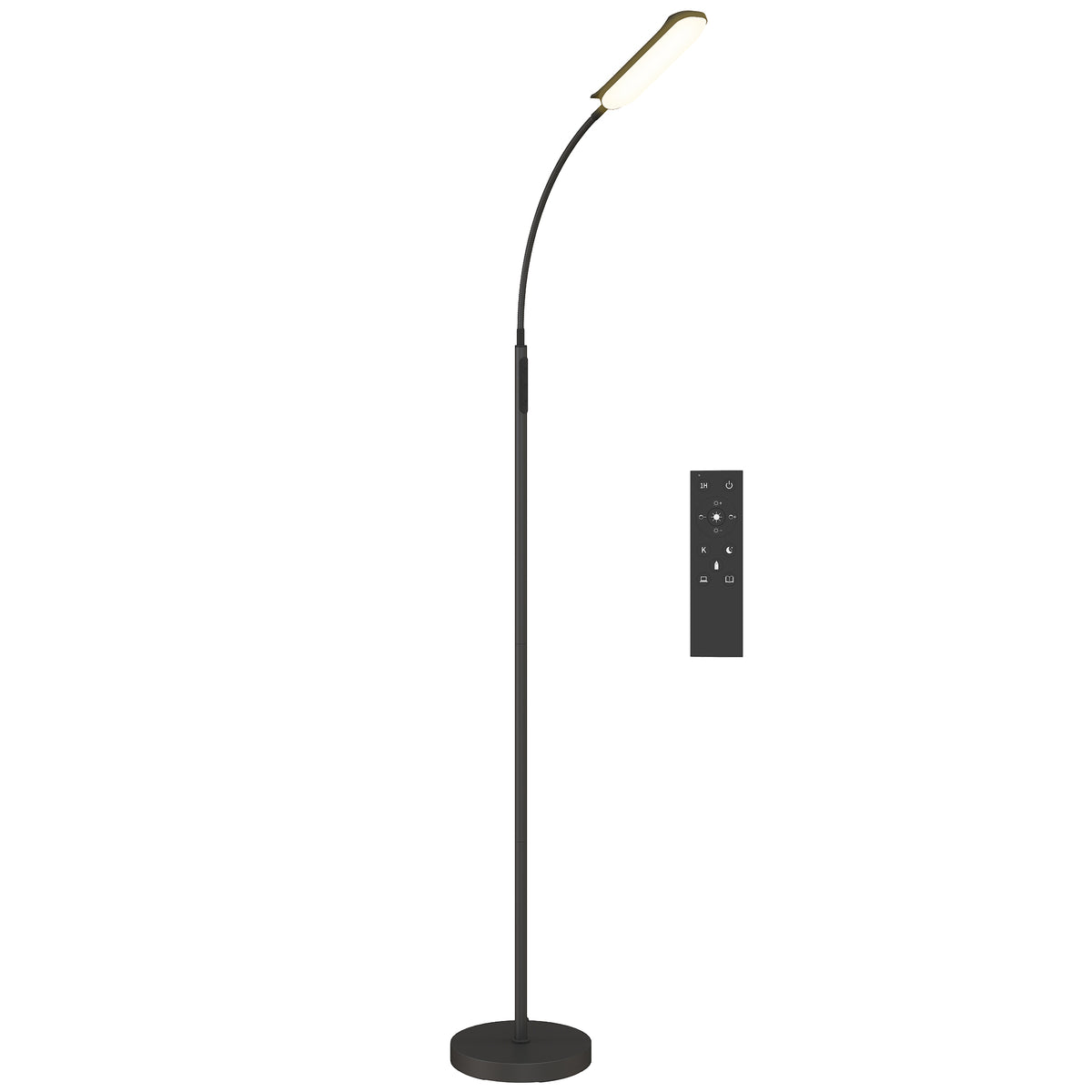 Candeeiro de Pé LED Regulável com Controlo Remoto e Tátil 5 Modos de Iluminação Temporizador de 60 Minutos Memória e Parte Inferior Giratório Flexível Ø22x175 cm Preto — foto 1