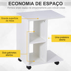 Mesa Auxiliar Moderna Mesa Auxiliar em Forma de C com Rodas e Prateleiras Abertas para Sala de Estar Dormitório 45x35x58 cm Branco — foto 4