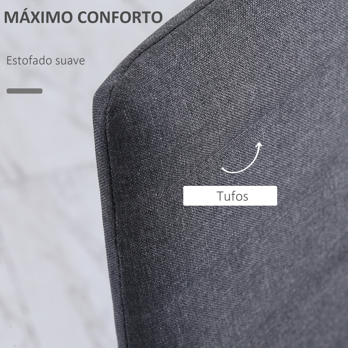 Conjunto de 4 Cadeiras de Sala de Jantar Estofadas em Linho e Pés de Metal Cadeiras Modernas para Cozinha Carga Máxima 120kg 41x50x97cm Cinza — foto 5