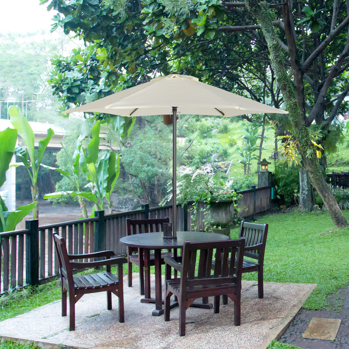 Chapéu de Sol de Jardim Ø2x2 m Chapéu de Sol com Mastro de Alumínio Manivela Teto com Ventilação Suporte de Fixação e Desmontável para Terraço Pátio Exterior Bege — foto 2