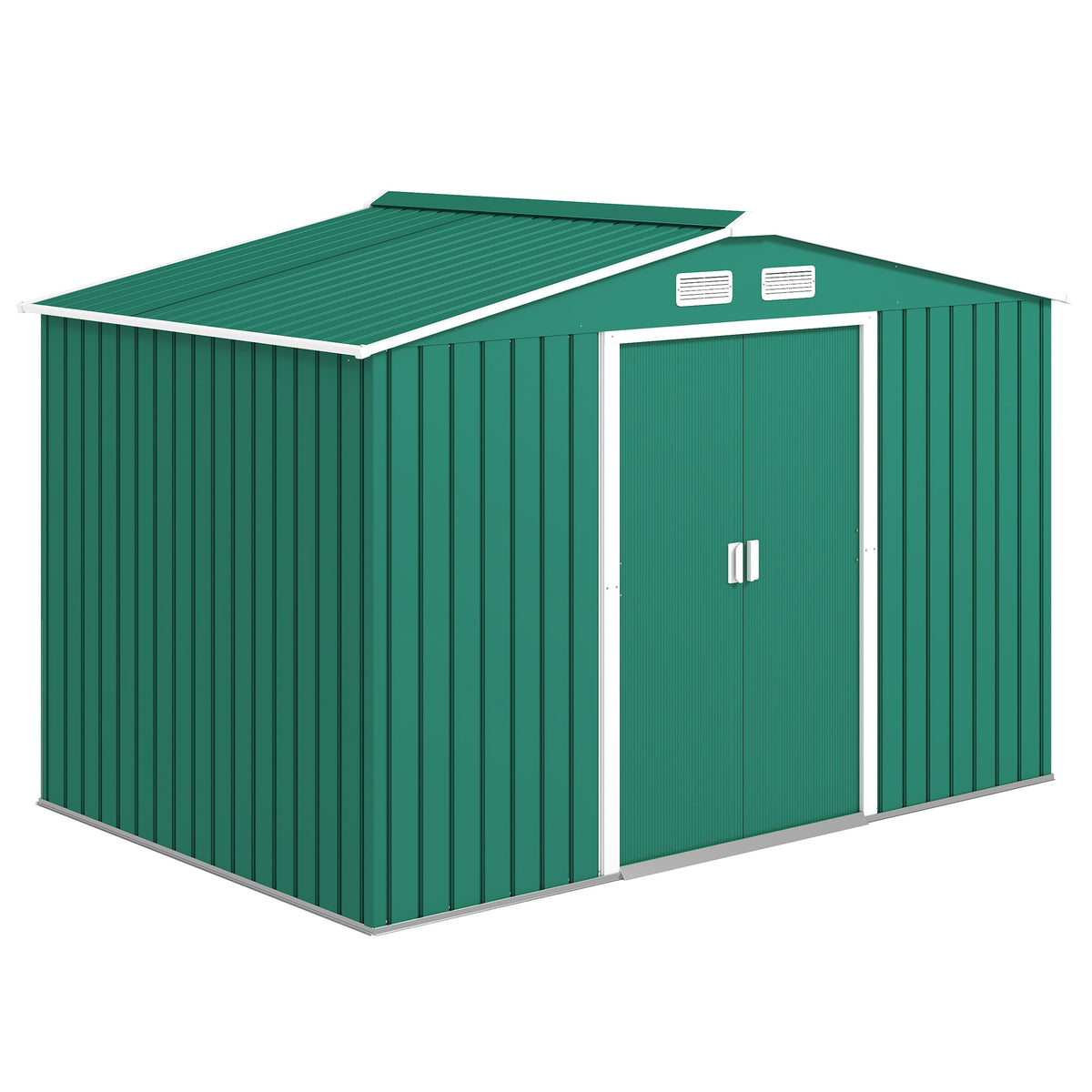 Abrigo de Jardim Exterior 4,83m² 277x195x192cm Abrigo de Jardim Metálico para Armazenamento de Ferramentas com Base de Reforço Incluída e 4 Janelas Verde Escuro — foto 1