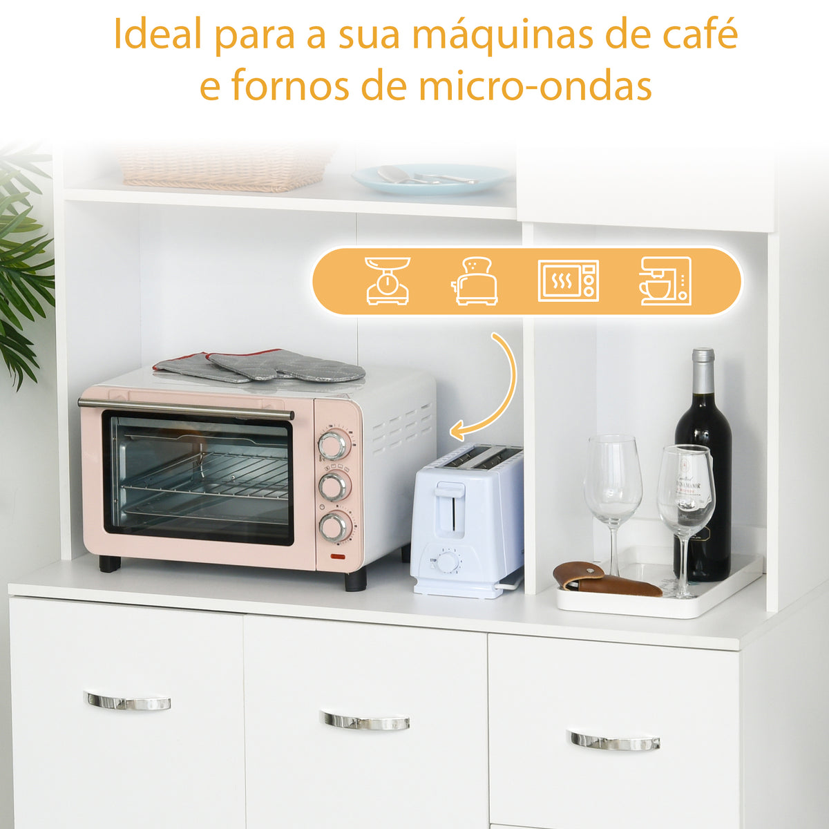 Armário de Cozinha Armário Alto com 3 Gavetas 4 Portas Prateleiras Interiores Ajustáveis e Pés Elevados Móvel Auxiliar para Sala de Jantar Sala de Estar 100x39,5x183,5cm Branco — foto 5