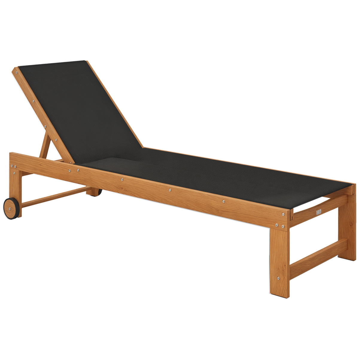 Espreguiçadeira de Madeira de Acácia Espreguiçadeira de Jardim com Rodas Encosto Ajustável em 4 Níveis Carga 160 kg Espreguiçadeira para Pátio Varanda 186x60x33 cm Teca e Preto — foto 1